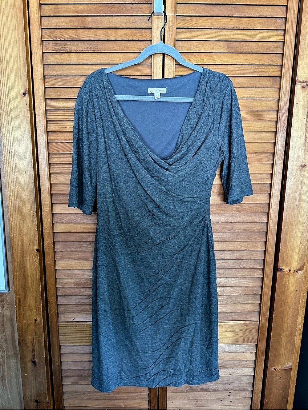 Dress Barn Draped Neck Midi Dress Gray Size 10